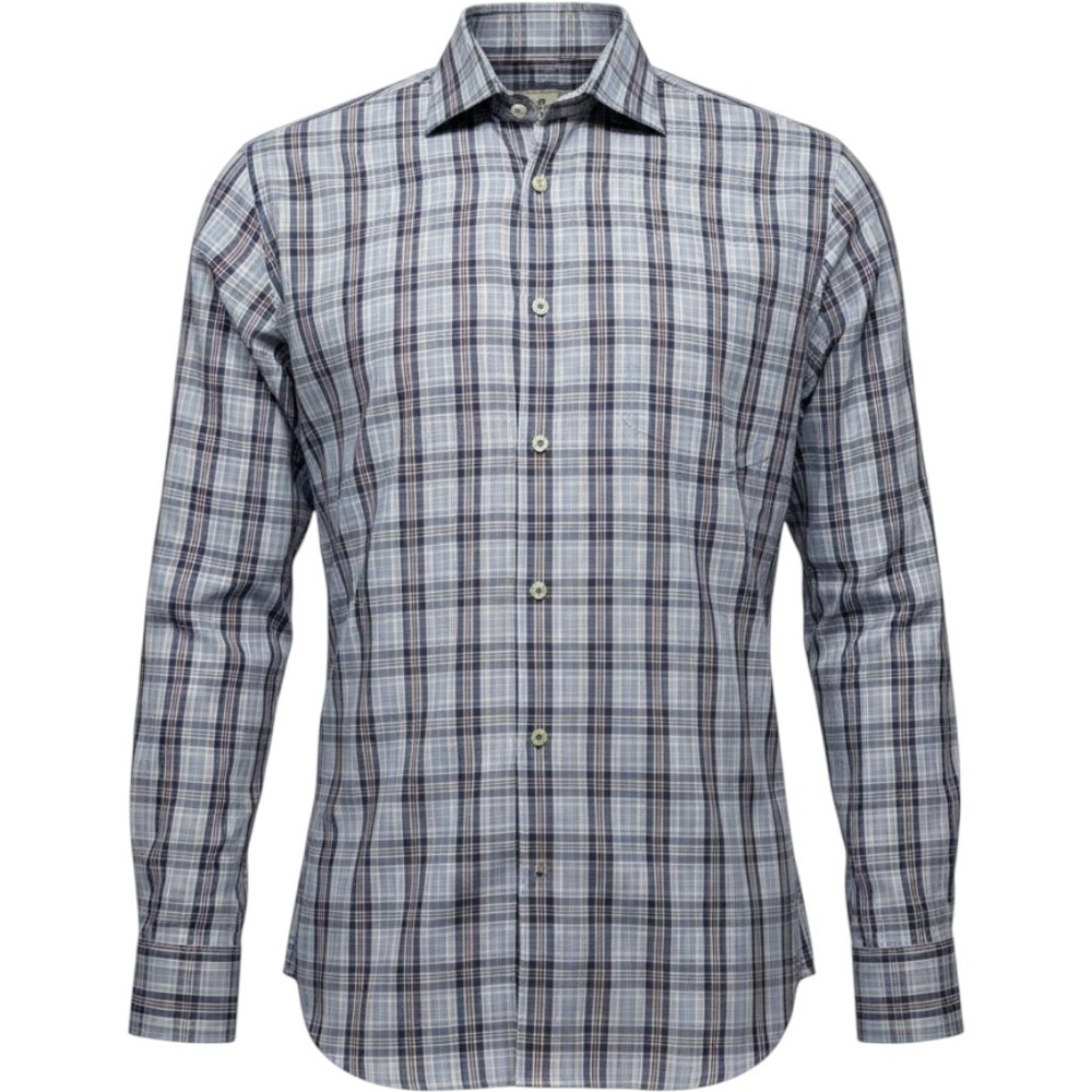 Peter Millar Mens Large Blue Pink‎ Plaid Cotton Button Down Crown Collection Top